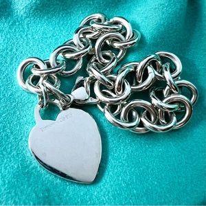 Authentic Tiffany & Co. Bracelet Large Heart Charm Tag Chain Sterling 925 Silver